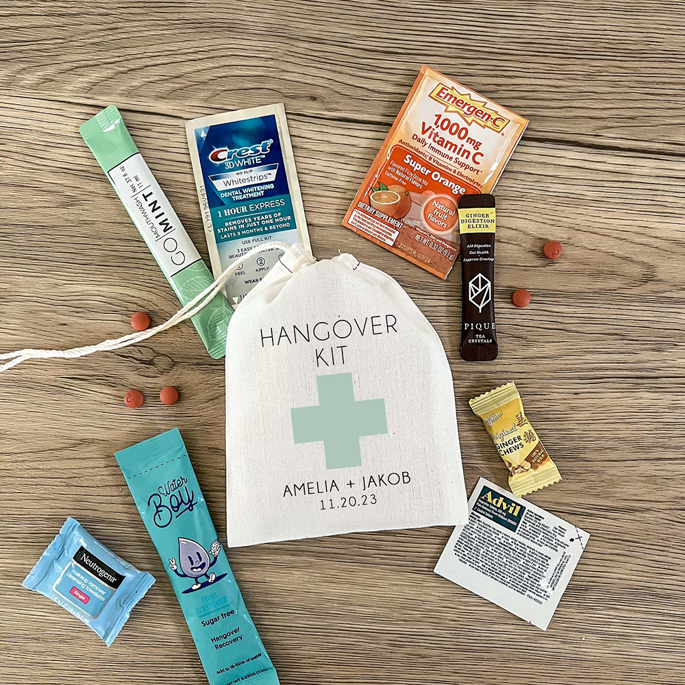 Wedding Supply Kit - Custom 5Pcs Hangover Kit Cotton Bags