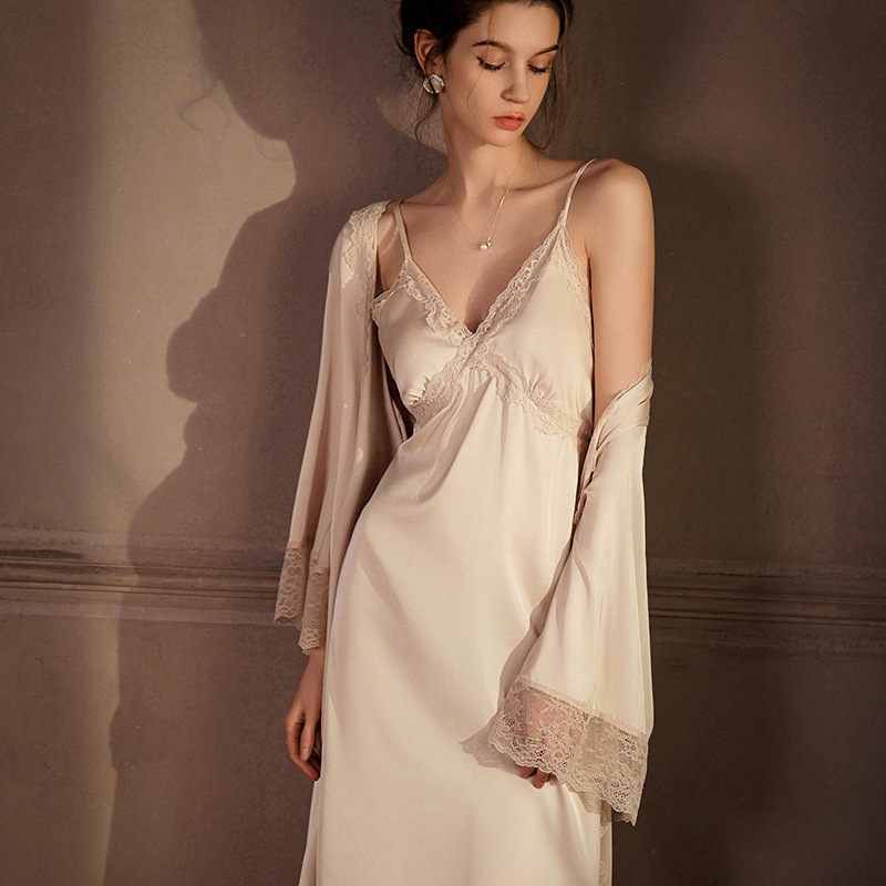 Wedding Qw - Elegant Long Robe Set Women's Satin