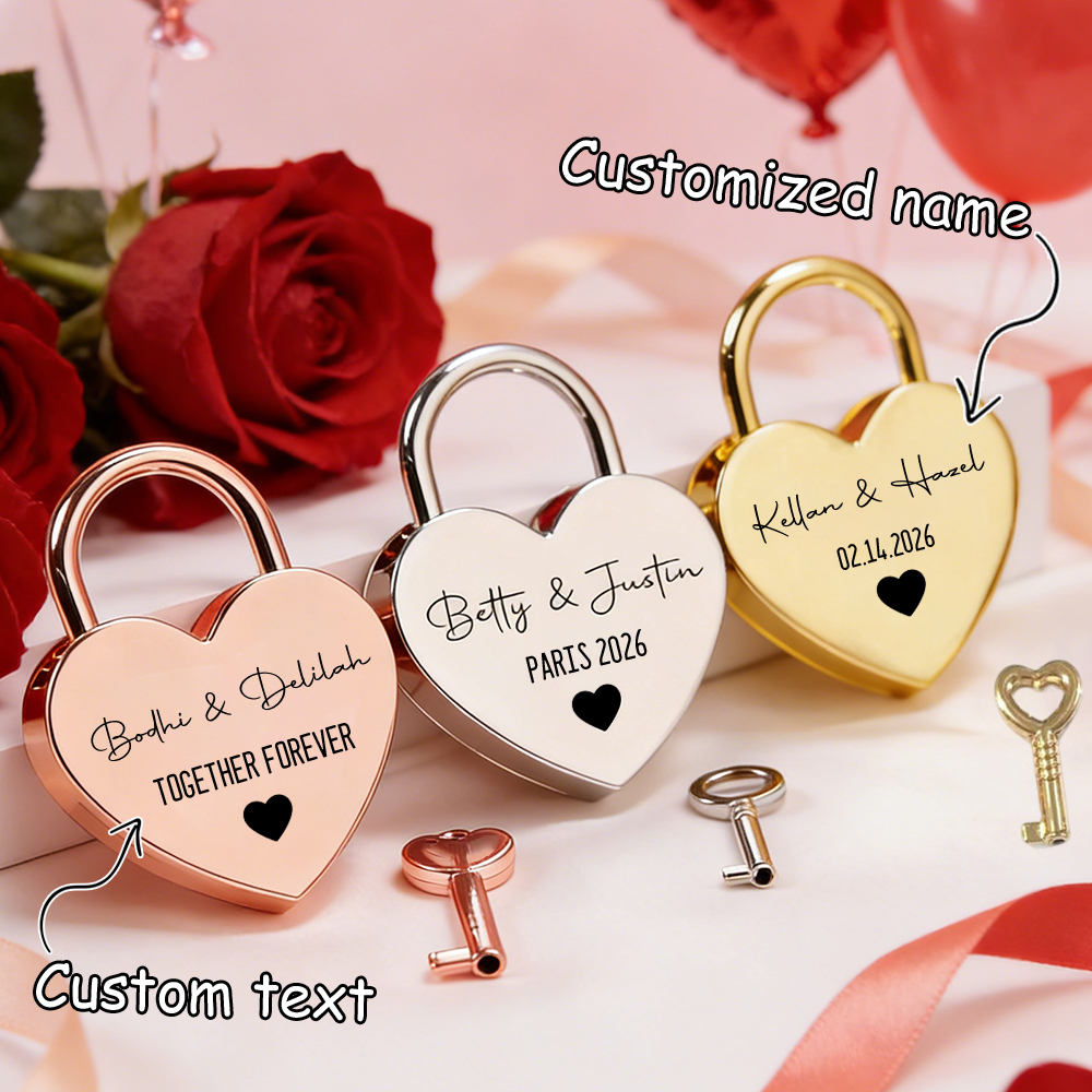 Wedding Party Supply - Custom Name Heart-Shaped Padlock Personalized Name