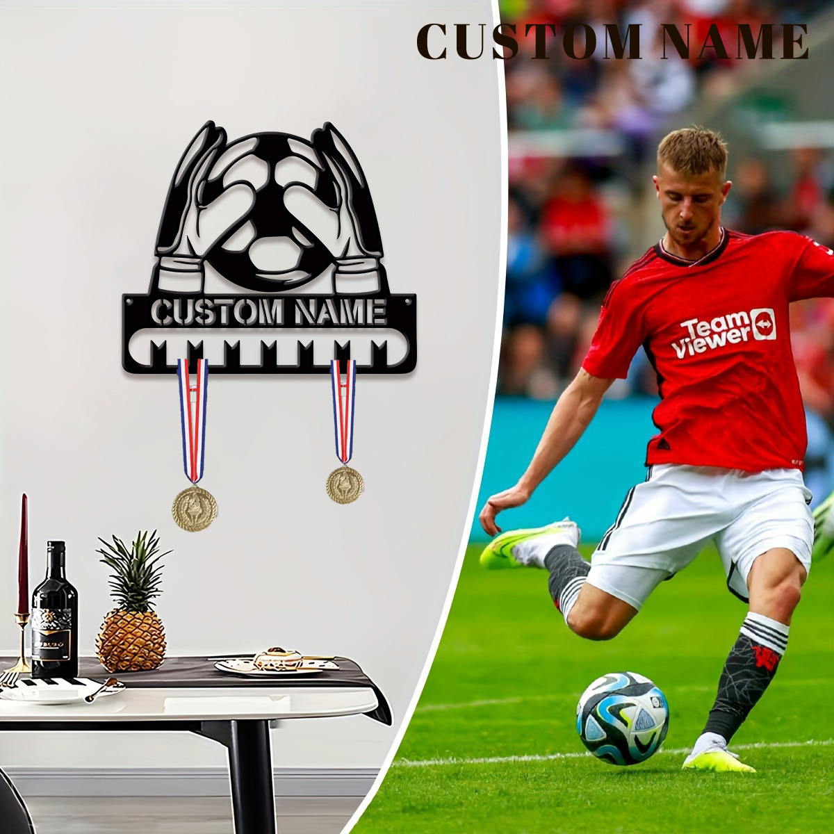 Wedding Party Supply - Custom Football Player Metal Medal Display